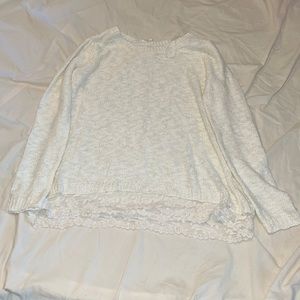 White lace trimmed sweater size medium